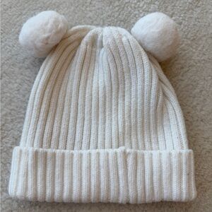 Primark White Kids Beanie Hat with Pom-Poms
